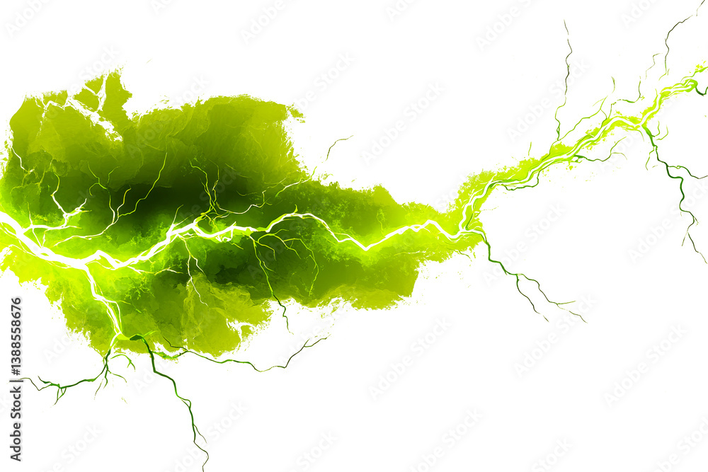 A vibrant green lightning bolt striking through a cloud, creating a dynamic visual effect.