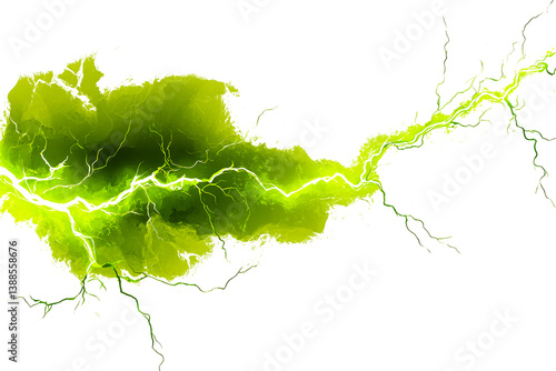 Obraz na płótnie A vibrant green lightning bolt striking through a cloud, creating a dynamic visual effect. w salonie