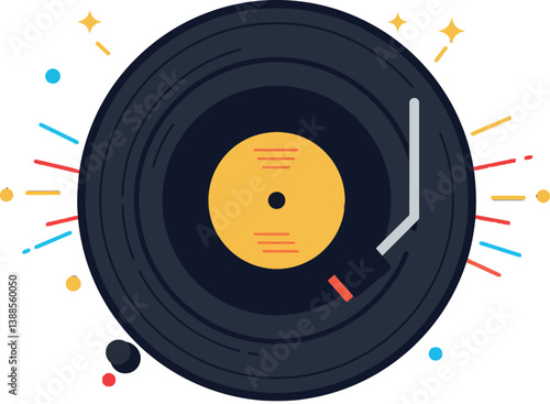 Vintage vinyl record with colorful sound waves in a flat design vector art