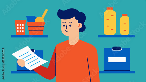Cutting Costs A person in a grocery store comparing prices on two items with a thoughtful expression holding a shopping list that indicates essential items only.