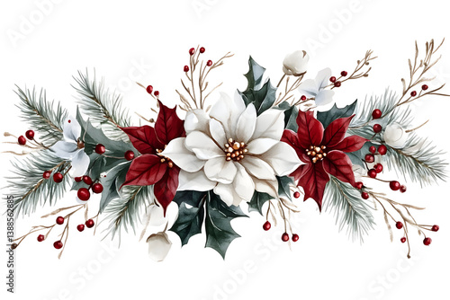 Isolated Floral Christmas Decoration Illustration with Red and White Poinsettias