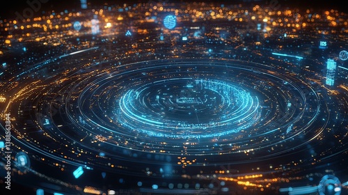 Futuristic cyber space visualization dynamic aerial graphic design technologies