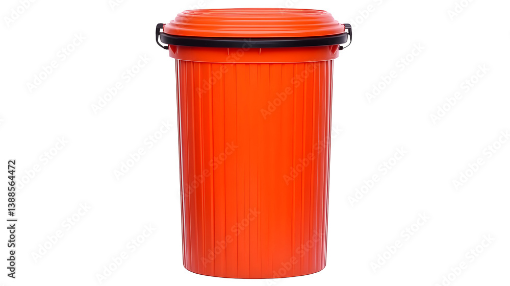 Isolated Orange Plastic Trash Bin With Black Lid Transparent Background Isolated Orange Plastic Trash Bin With Black Lid Transparent Background