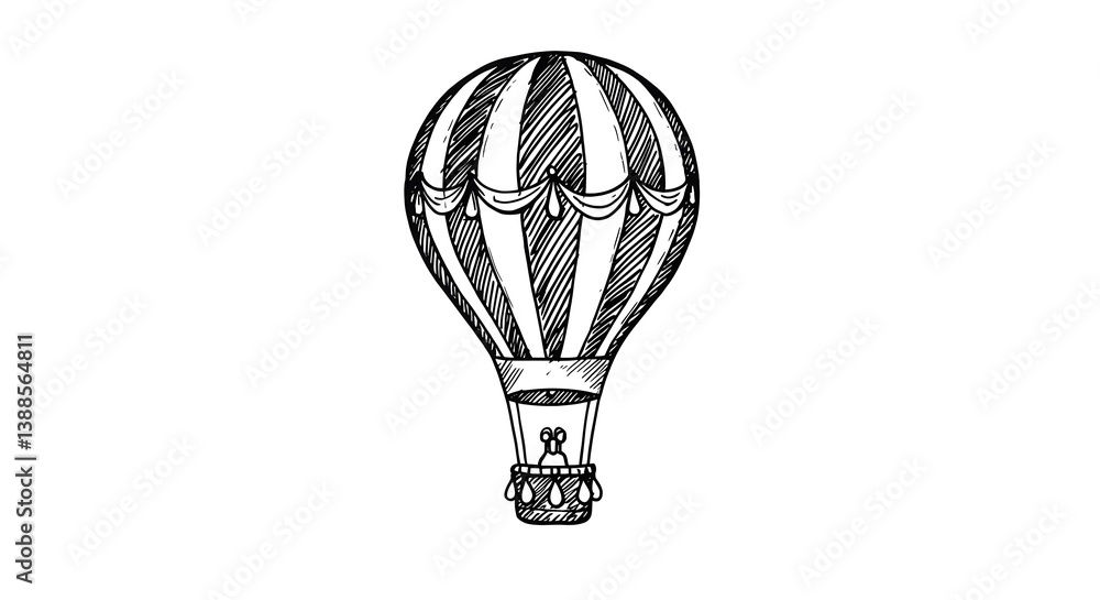 Fototapeta premium Vintage Hot Air Balloon Graphic Black and White Minimalist Sketch