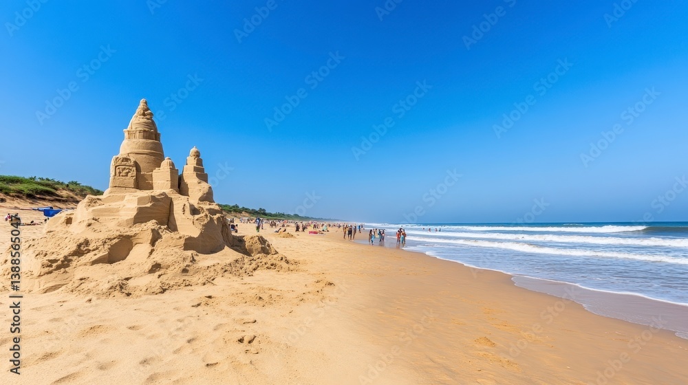 Sandcastle on Beach Shoreline Sandcastle on Beach Shoreline
