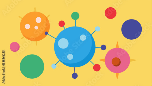 Nanoparticle Structure A scientific representation of nanoparticles in shapes colors and sizes depicting their uniqueness and effectiveness for skin treatments.