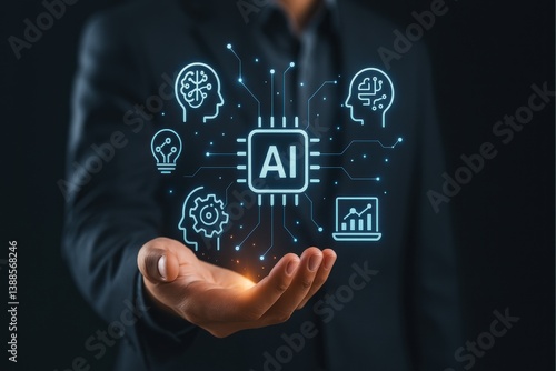 Businessman Using AI Technology for Data Analysis and Work Efficiency