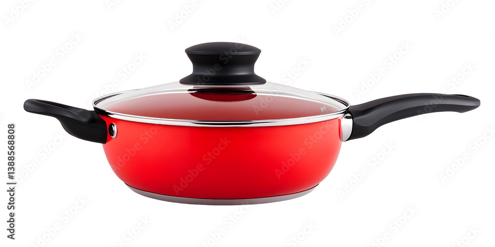 Isolated Red Pot With Glass Lid And Black Handle Isolated On Transparent Background Isolated Red Pot With Glass Lid And Black Handle Isolated On Transparent Background