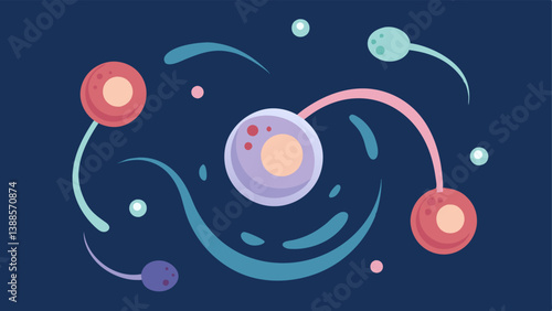 Molecular Dance An animated sequence of exosomes swirling around skin cells in a dynamic dance symbolizing active renewal and cellular interaction.