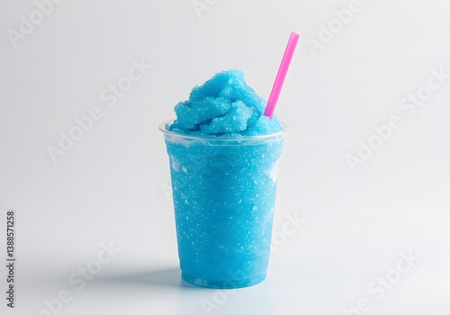 Refreshing Blue Slush Drink in Clear Plastic Cup with Straw