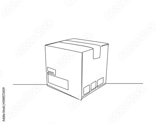 Cardboard box outline drawing illustration. one continuous line drawing of carton box .
