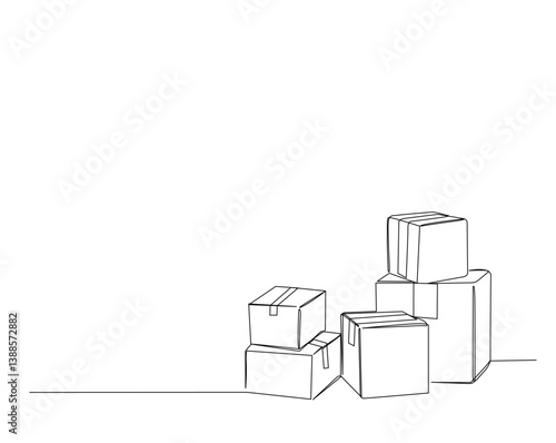 Cardboard boxes outline drawing illustration. one continuous line drawing of stack carton box.