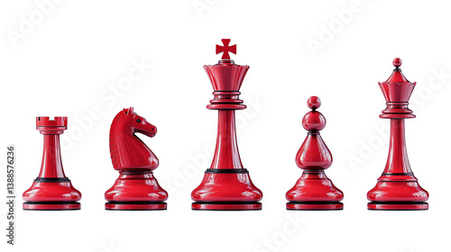 Isolated Red Chess Pieces Illustration On Transparent Background