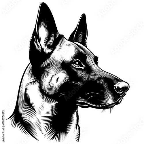 Hand drawn Malinois portrait, vector sketch isolated on white background, SVG vector