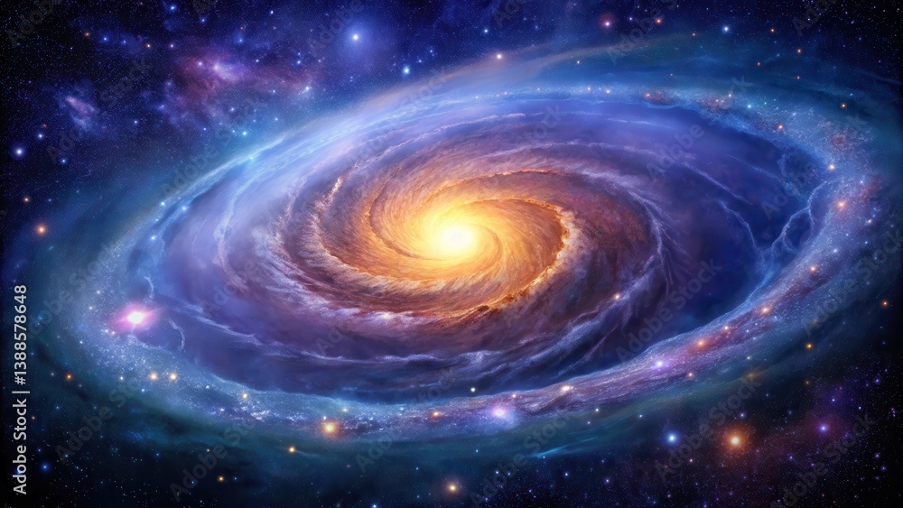 Obraz premium A breathtaking cosmic swirl, a vibrant nebula painting across the dark expanse of space, with radiant stars scattered throughout the celestial canvas.