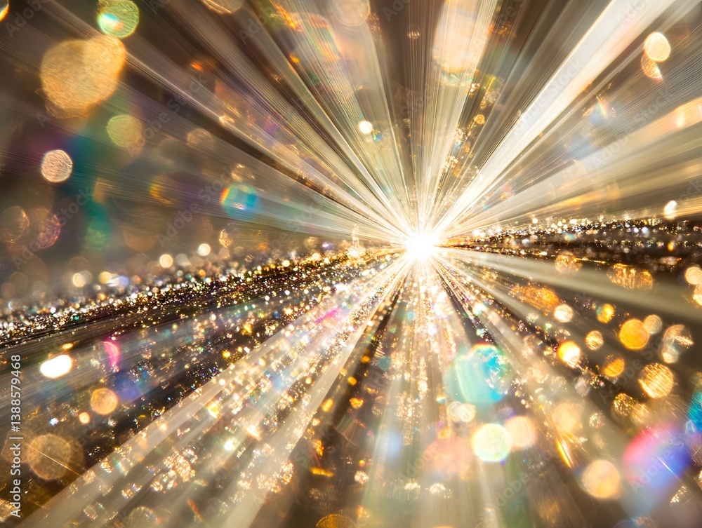 Fototapeta premium Golden Light Burst Abstract Background Sparkling Bokeh