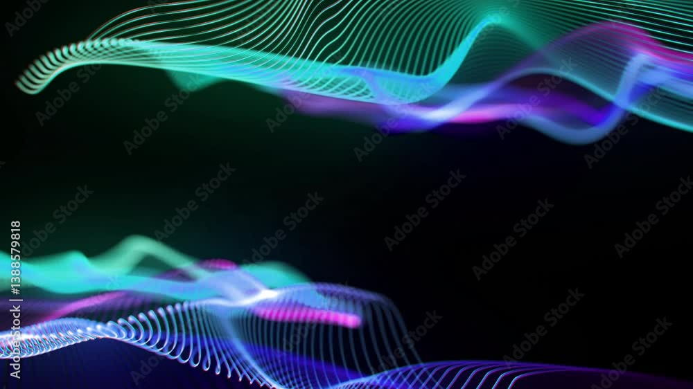 Colorful digital line wave effect with animated data flow concept, sci-fi background on black Colorful digital line wave effect with animated data flow concept, sci-fi background on black