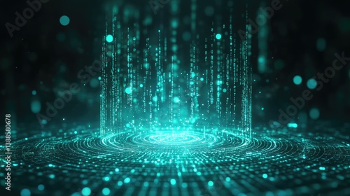 Digital data streams emerging from a glowing information processing source