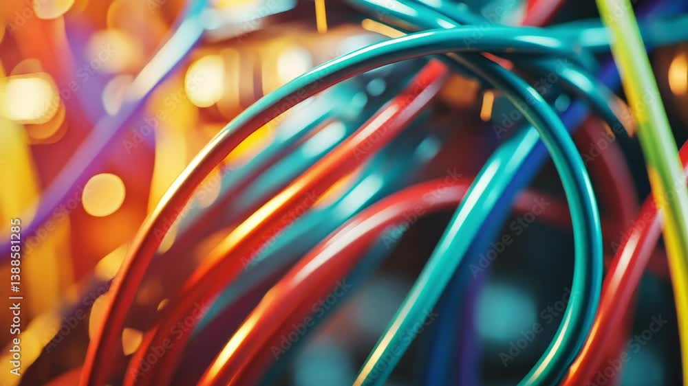 Colorful cables intertwined, creating an abstract, vibrant design. Colorful cables intertwined, creating an abstract, vibrant design.