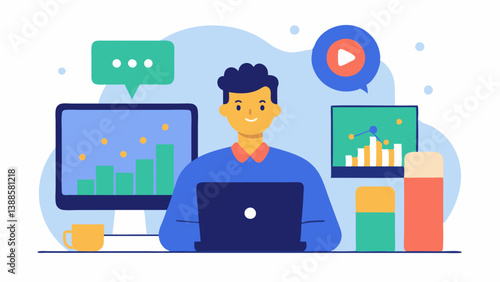 Community Events An illustration of a virtual seminar or webinar with a speaker sharing insights on trading strategies showcasing the educational aspect of social trading