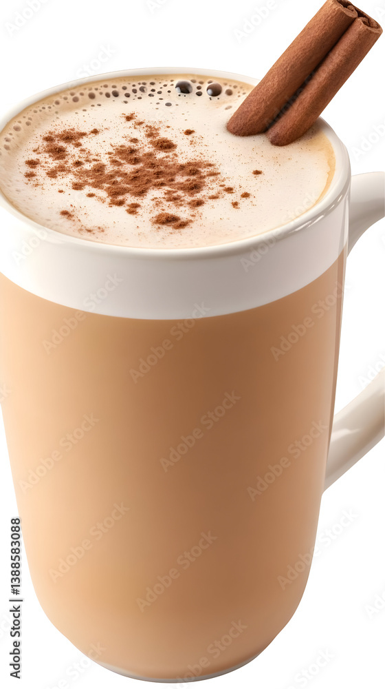 Isolated Photo Of A White Mug Filled With Coffee And Cinnamon Stick Isolated Photo Of A White Mug Filled With Coffee And Cinnamon Stick