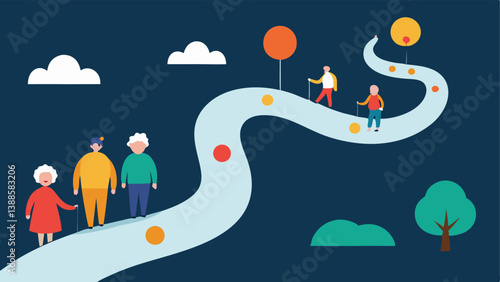 Journey Path A winding path with different milestones marked along the way like recognition forgiveness and healing illustrating the journey of overcoming generational trauma