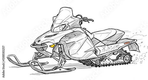 Snowmobile Drawing in Motion Shows Winter Adventure and Off-Road Fun