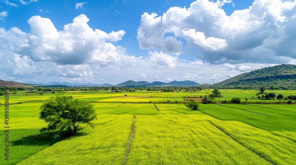 Fototapeta premium Lush Green Rice Paddy Fields