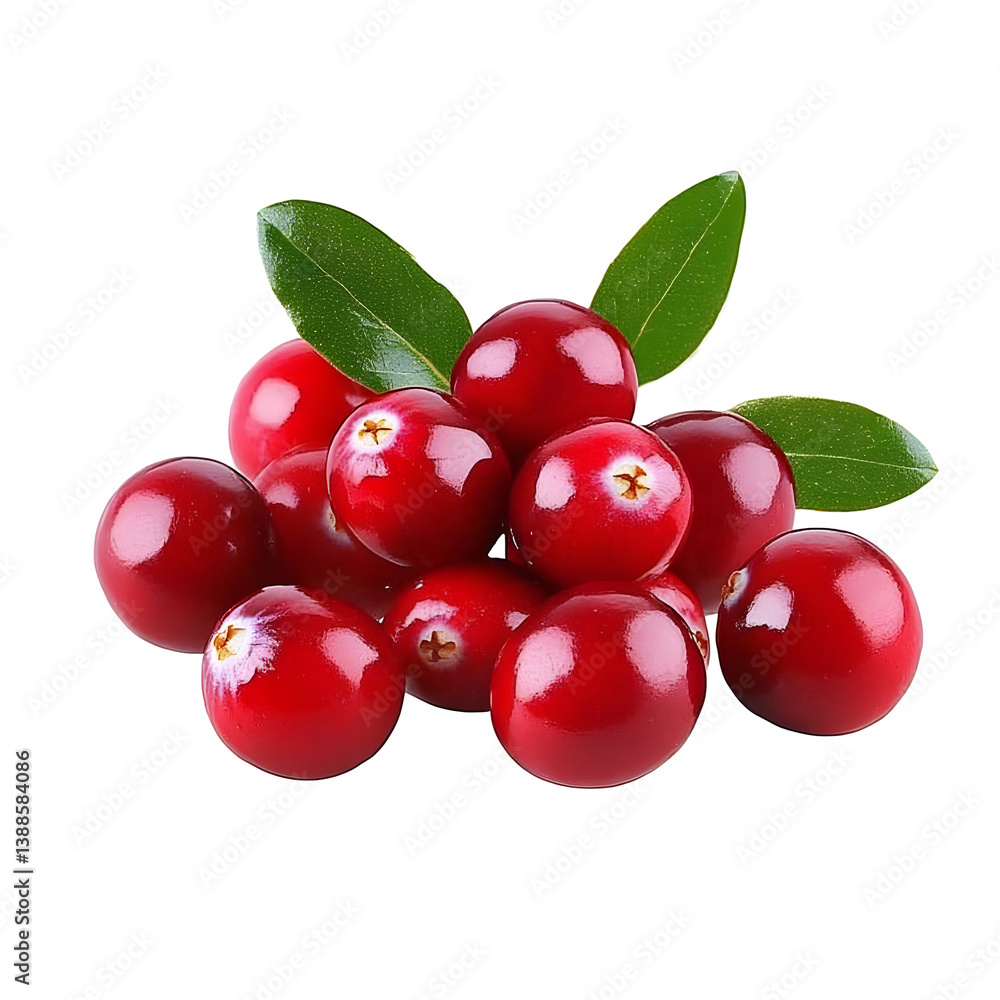 Isolated Photo Of Ripe Red Cranberries With Green Leaves On Transparent Background Isolated Photo Of Ripe Red Cranberries With Green Leaves On Transparent Background
