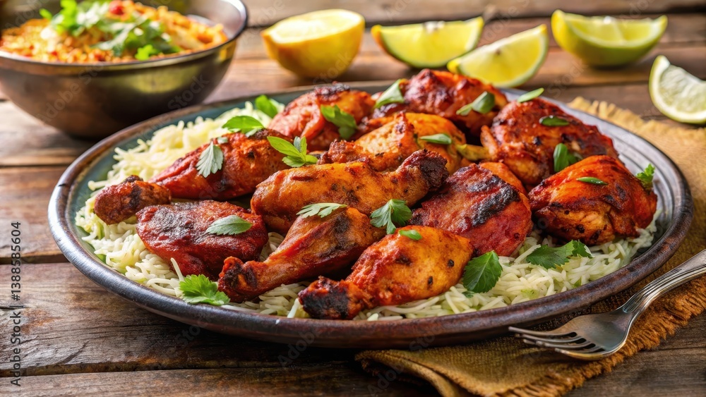 Tandoori Platter With Aromatic Rice, gourmet meal Tandoori Platter With Aromatic Rice, gourmet meal