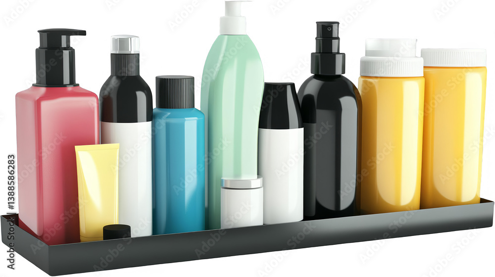 Transparent Background Illustration Of Various Cosmetic Bottles Displayed On Shelf Transparent Background Illustration Of Various Cosmetic Bottles Displayed On Shelf