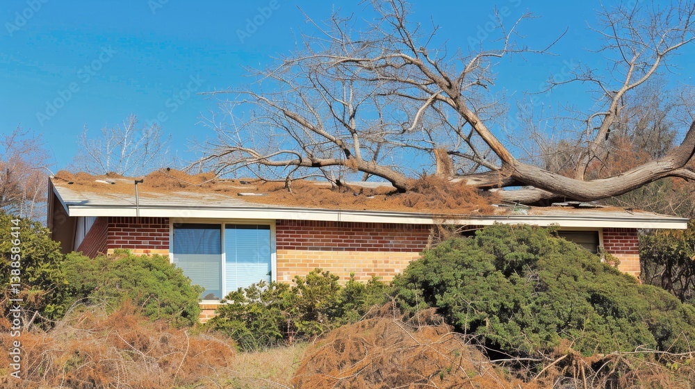 Storm damage: urgent roof repair needed after a tree falls on the home, highlighting safety concerns Storm damage: urgent roof repair needed after a tree falls on the home, highlighting safety concerns