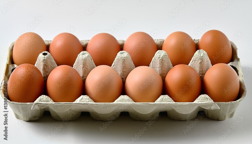 Generated imageA clean, high-resolution image of a dozen fresh eggs neatly arranged in an open carton against a pure white background. Generated imageA clean, high-resolution image of a dozen fresh eggs neatly arranged in an open carton against a pure white background.