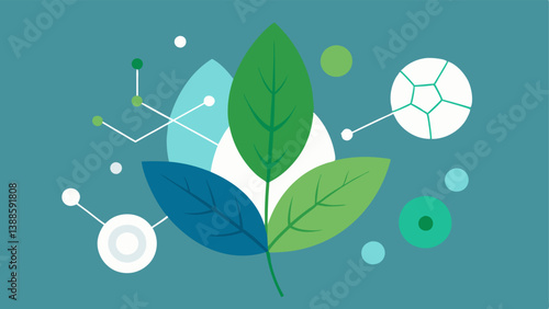 Nature Meets Science An illustration combining elements of nature like leaves with scientific elements like molecule structures incorporated into the design of the serum.