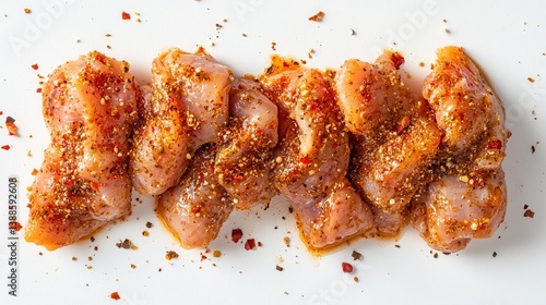 Marinated Chicken Pieces with Spices on White Background