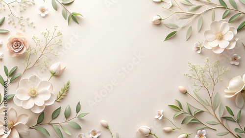 Elegant Floral Frame with Delicate Blooms and Lush Greenery Perfect for Invitations and Announcements