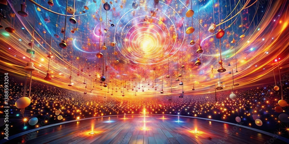 Celestial Stage A Symphony of Light and Hanging Ornaments Within a Cosmic Arena