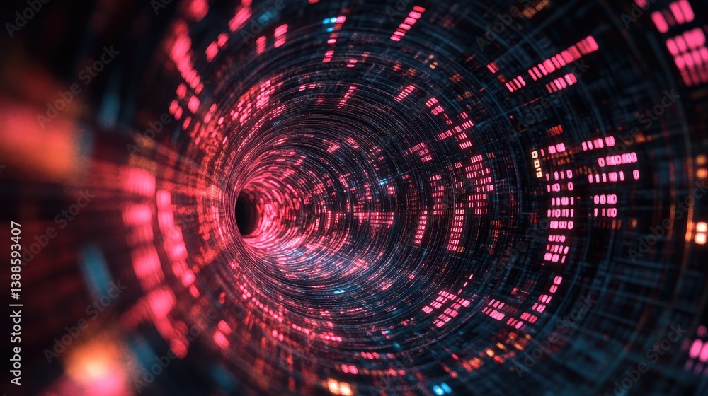 Obraz premium A Digital Tunnel Emits Lights And Data For A Cybernetic Journey