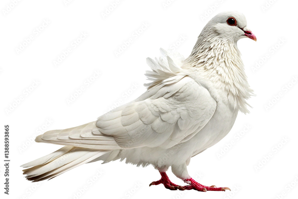 Fototapeta premium White jacobin pigeon perched gracefully isolated on a white background
