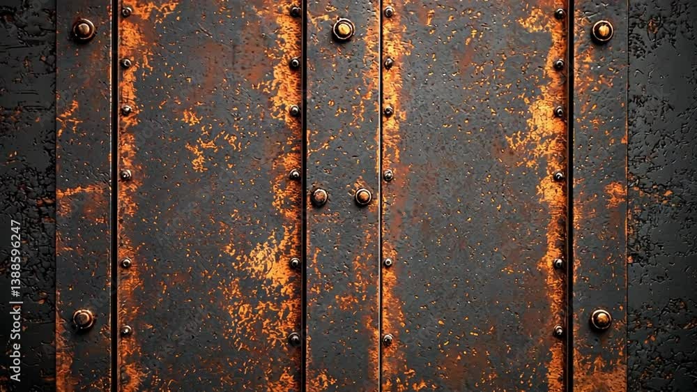 Rusty metal surface with rivets and weathered texture