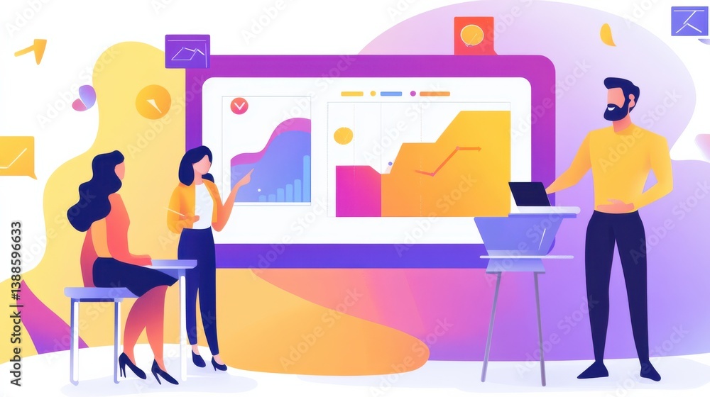 Business Presentation with Graphs and Charts in Modern Workspace Business Presentation with Graphs and Charts in Modern Workspace