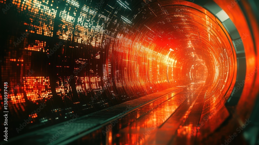 Obraz premium A futuristic digital tunnel with vibrant glowing and warm colors