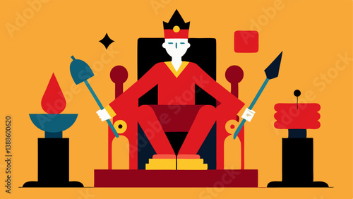 Fashion Mogul on a Throne A figure representing a fashion mogul seated on a throne made of cultural artifacts symbolizing the power dynamics in appropriation debates.