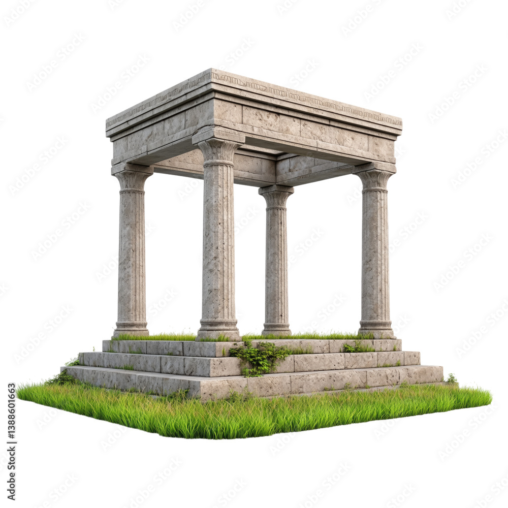 Fototapeta premium Ancient Stone Temple Ruin with Columns on Grassy Base