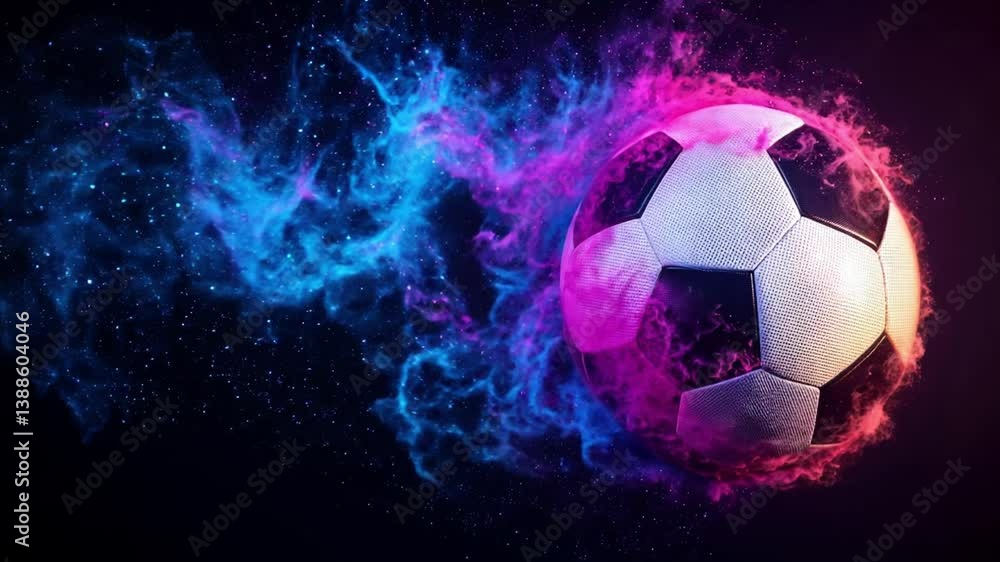 Dynamic soccer ball bursting with colorful energy