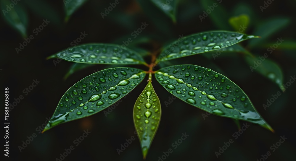 Dew-Kissed Emerald Leaves: A Close-Up of Nature's Serenity Dew-Kissed Emerald Leaves: A Close-Up of Nature's Serenity