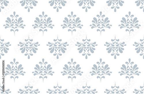 Wallpaper in the style of Baroque. White and gray floral ornament. Seamless vector background. Graphic pattern for fabric, wallpaper, packaging. Ornate Damask flower illustration