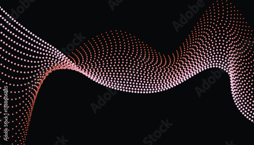 3D particle stream forming pink red ripple on dark canvas
