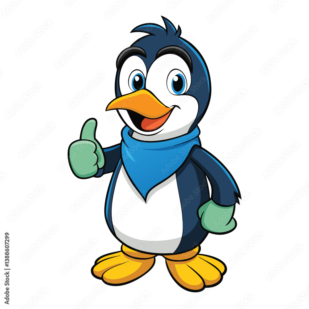 Obraz premium Penguin wearing a scarf and sunglasses , giving thumbs up vector illustration