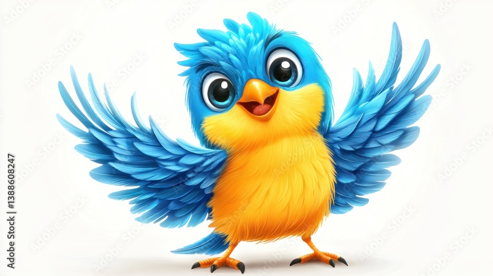 Obraz premium Cheerful Blue Bird Illustration: A Delightful Digital Artwork